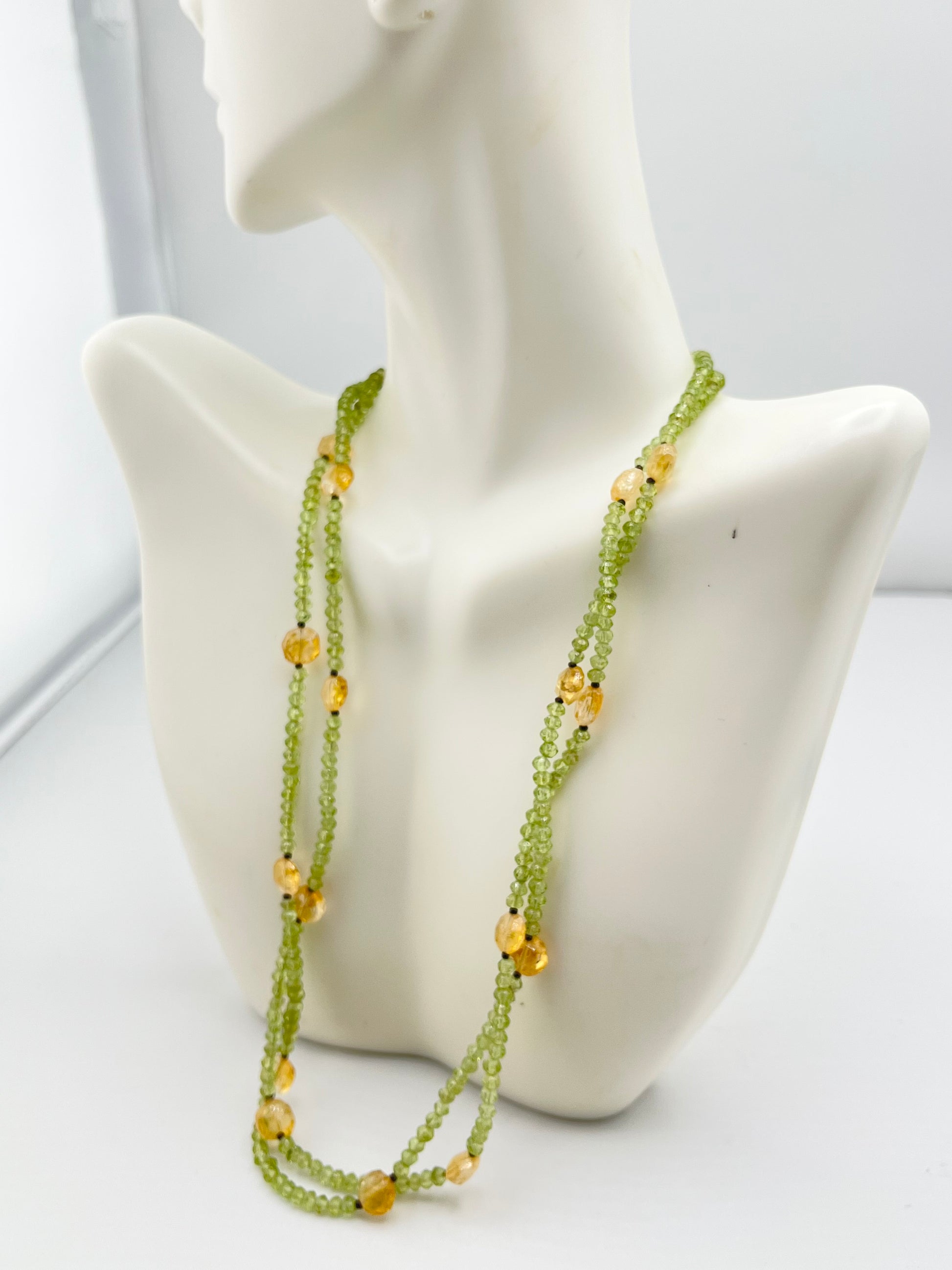 925 Sterling Silver Double Strand Peridot Beads Necklace