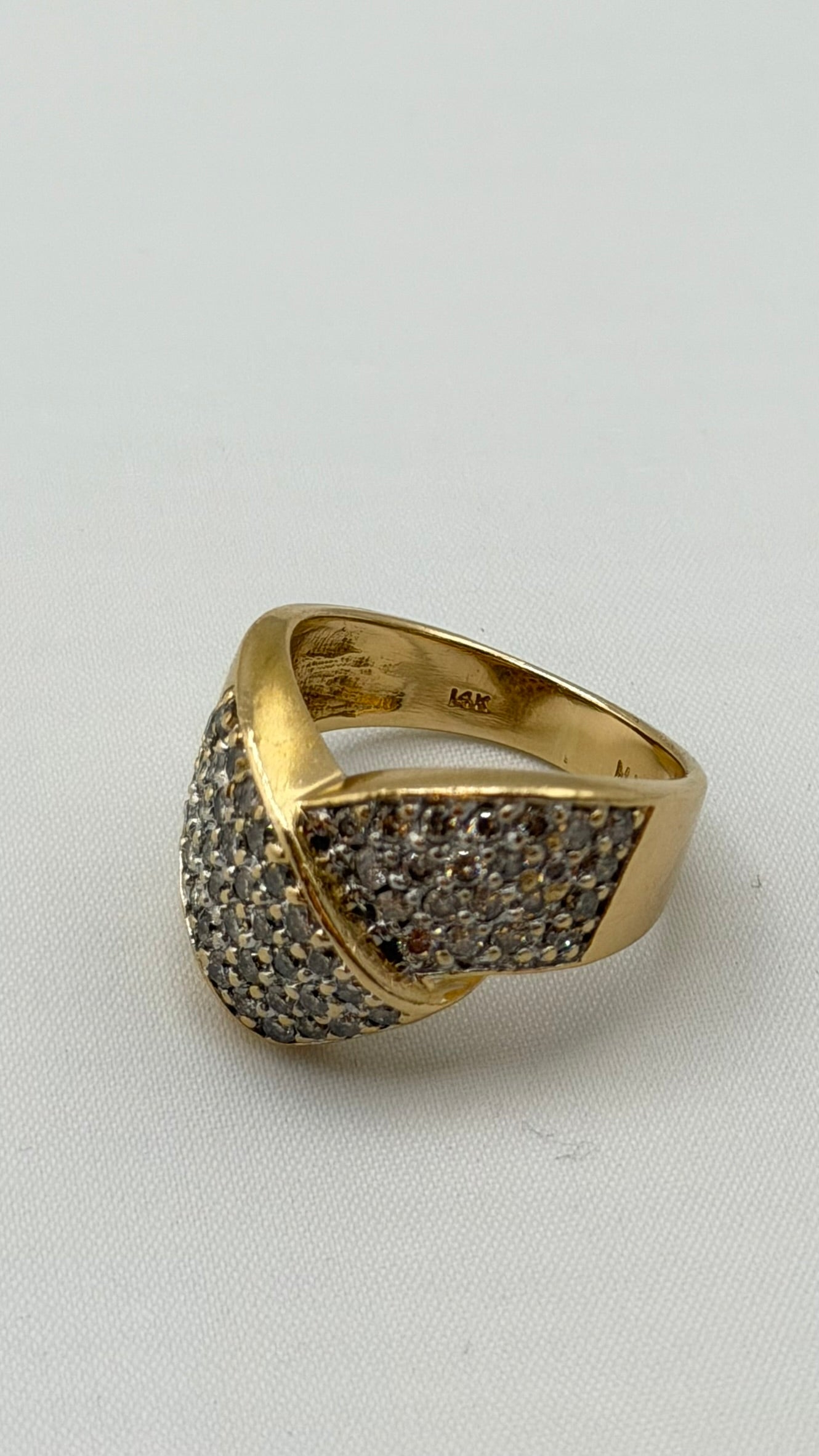 14KT Yellow Gold Bypass Design With Pave Diamon Ring