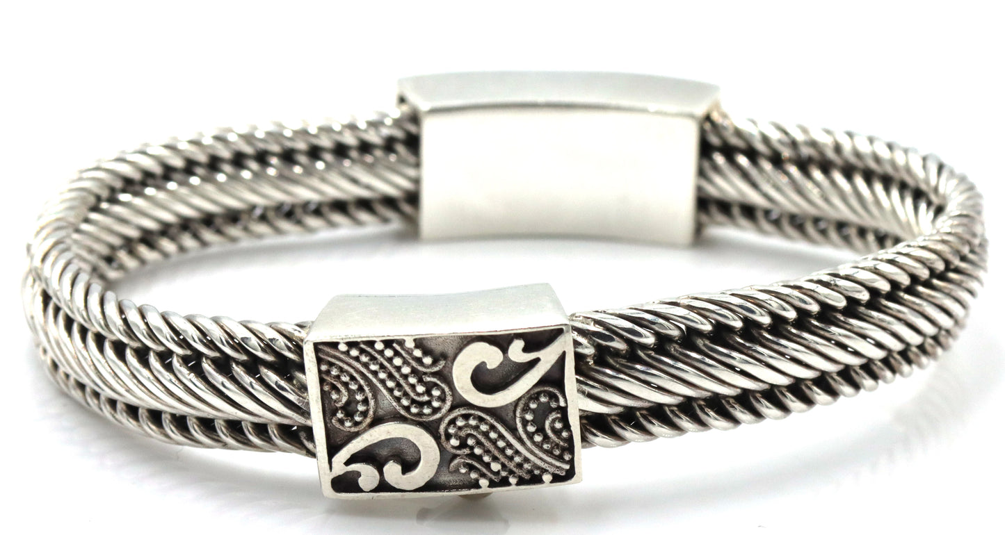 925 Sterling silver signed woven bracelet and cubic zirconia stud earrings
