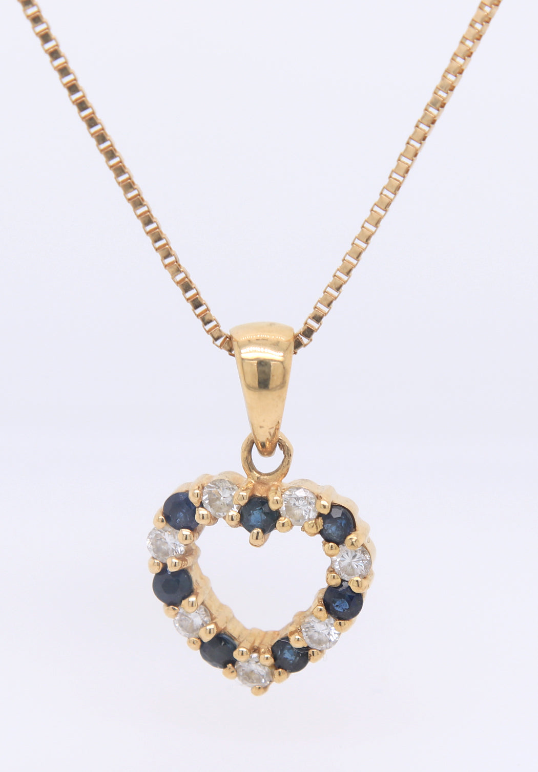 Charming 14KT Yellow Gold Sapphire and Diamond Heart Shaped Pendant on Chain