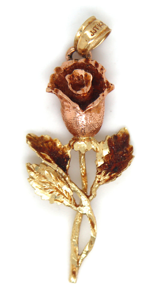 14kt Yellow gold rose flower charm pendant