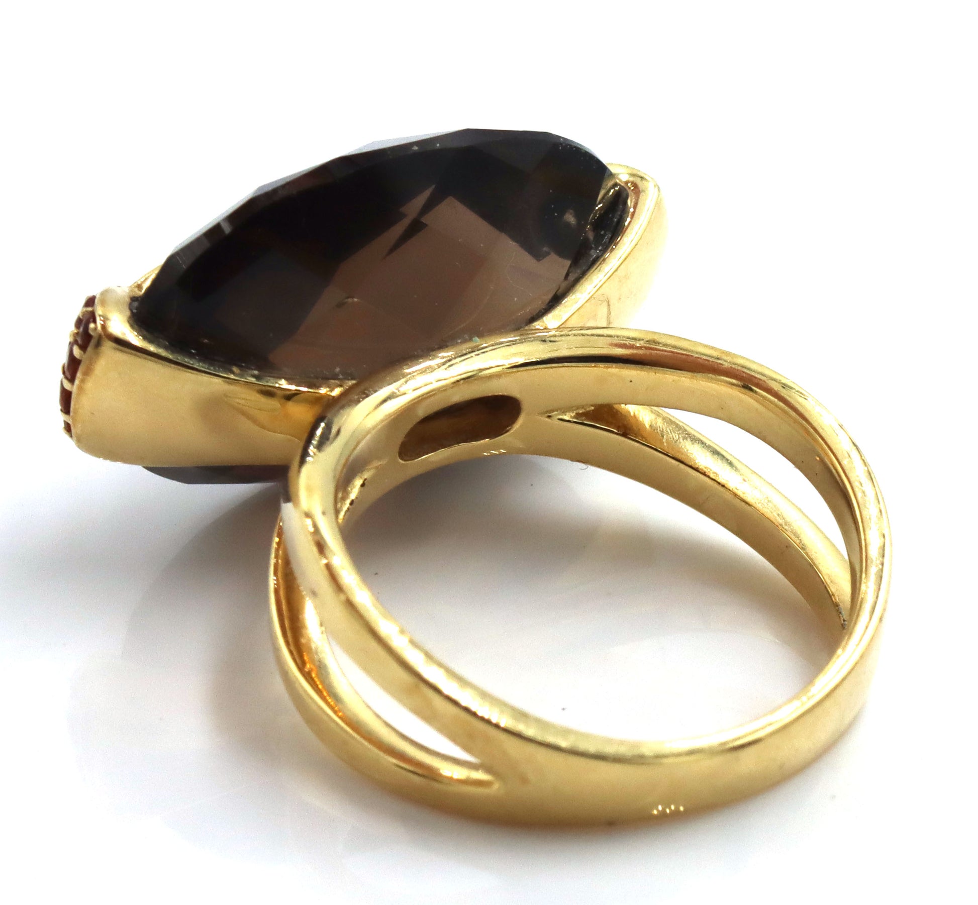 Set of 925 sterling silver smokey quartz dangle earrings and matching ring