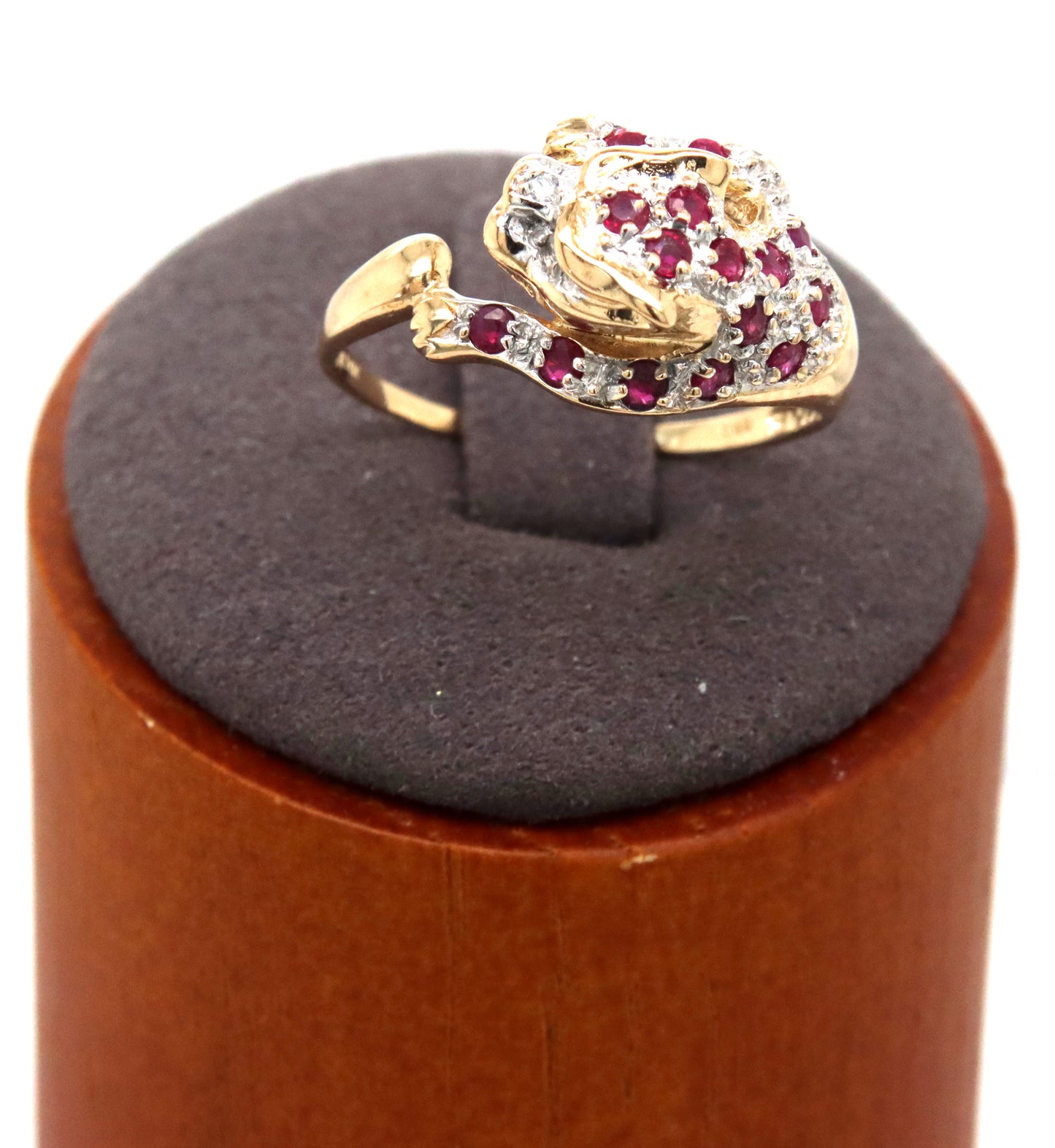 Set of 14kt Yellow gold ruby and diamond panther ring and matching earrings