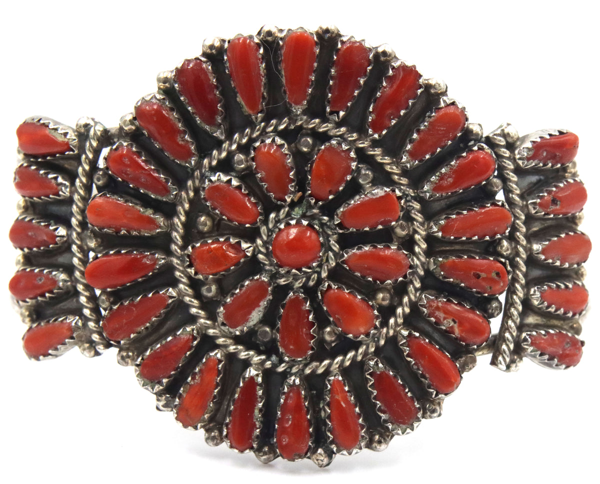 Juliana Williams 925 Sterling Silver Navajo Red Coral Cluster Cuff Bracelet