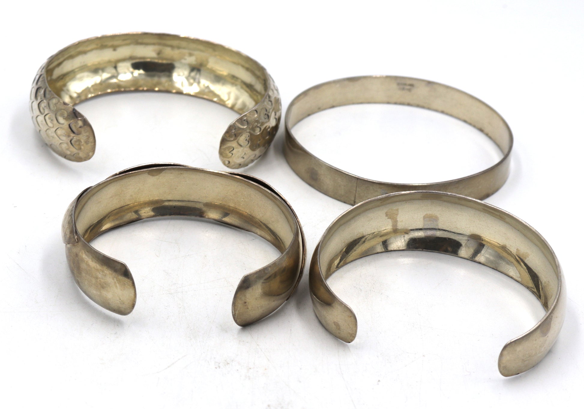 Group lot of 4 Vintage 925 sterling silver cuff bangles