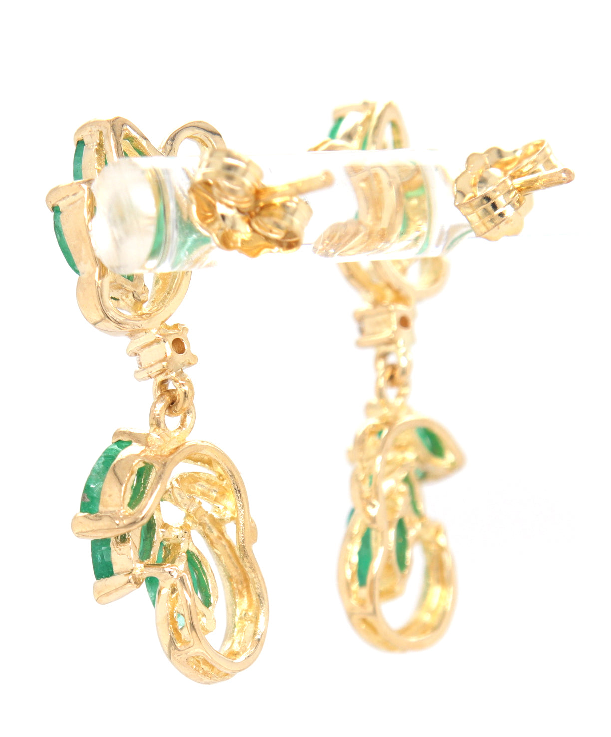 14kt Yellow gold Marquise emerald and diamond dangle earrings