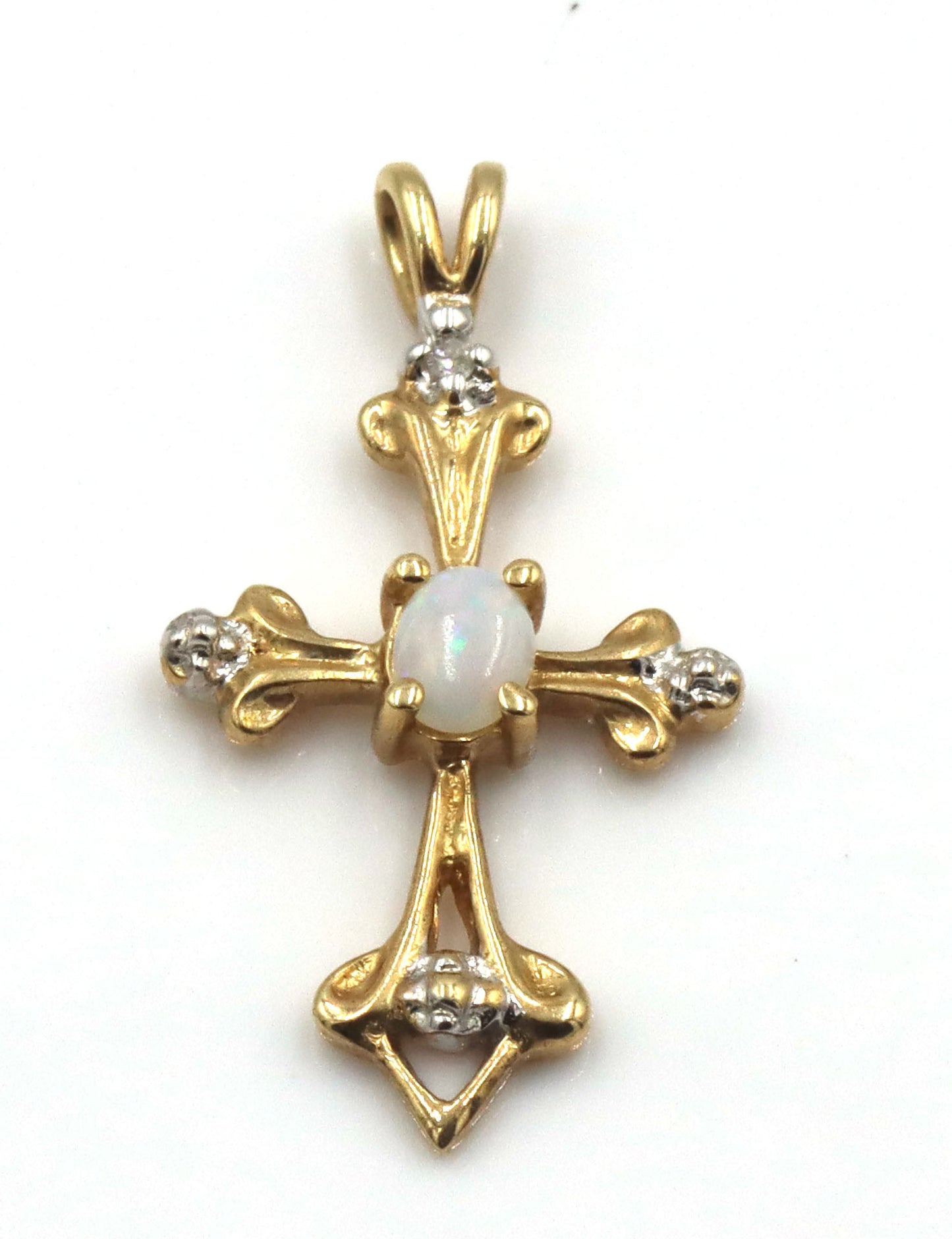 14kt Yellow gold opal cross pendant
