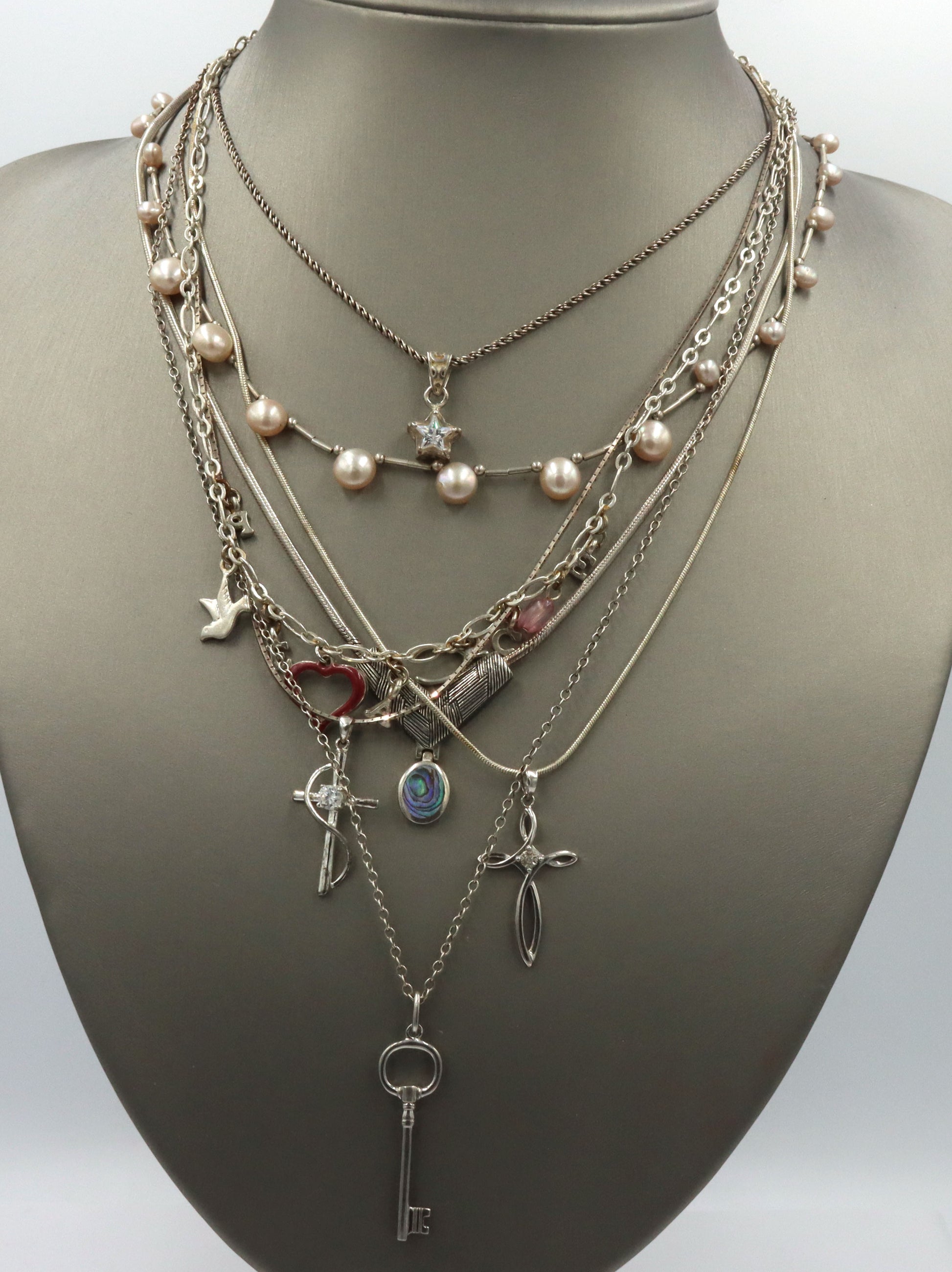 Vintage 925 sterling silver group lot of 7 necklaces