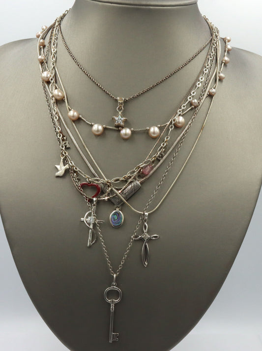 Vintage 925 sterling silver group lot of 7 necklaces