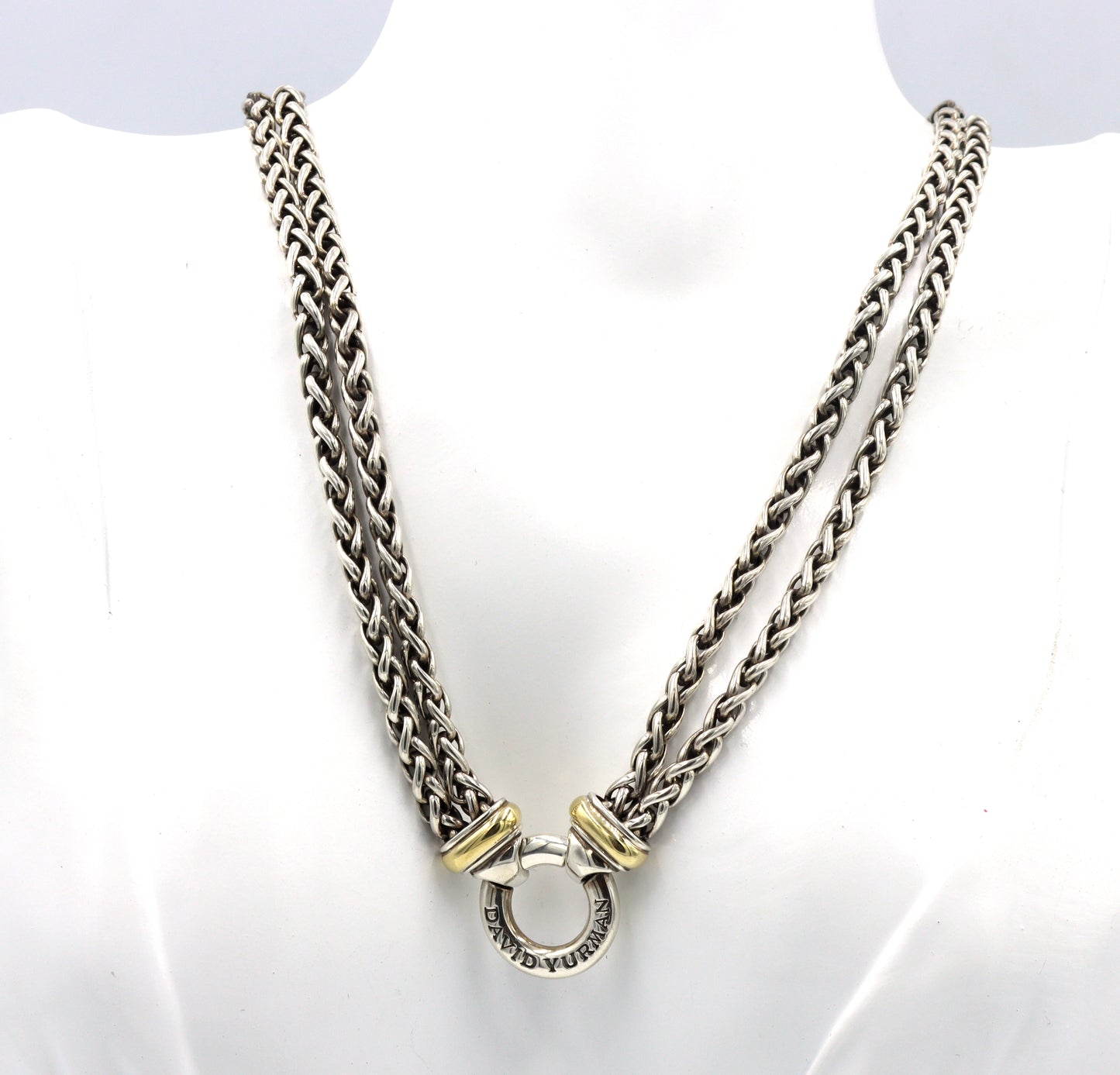 David Yurman double wheat chain necklace with circle pendant