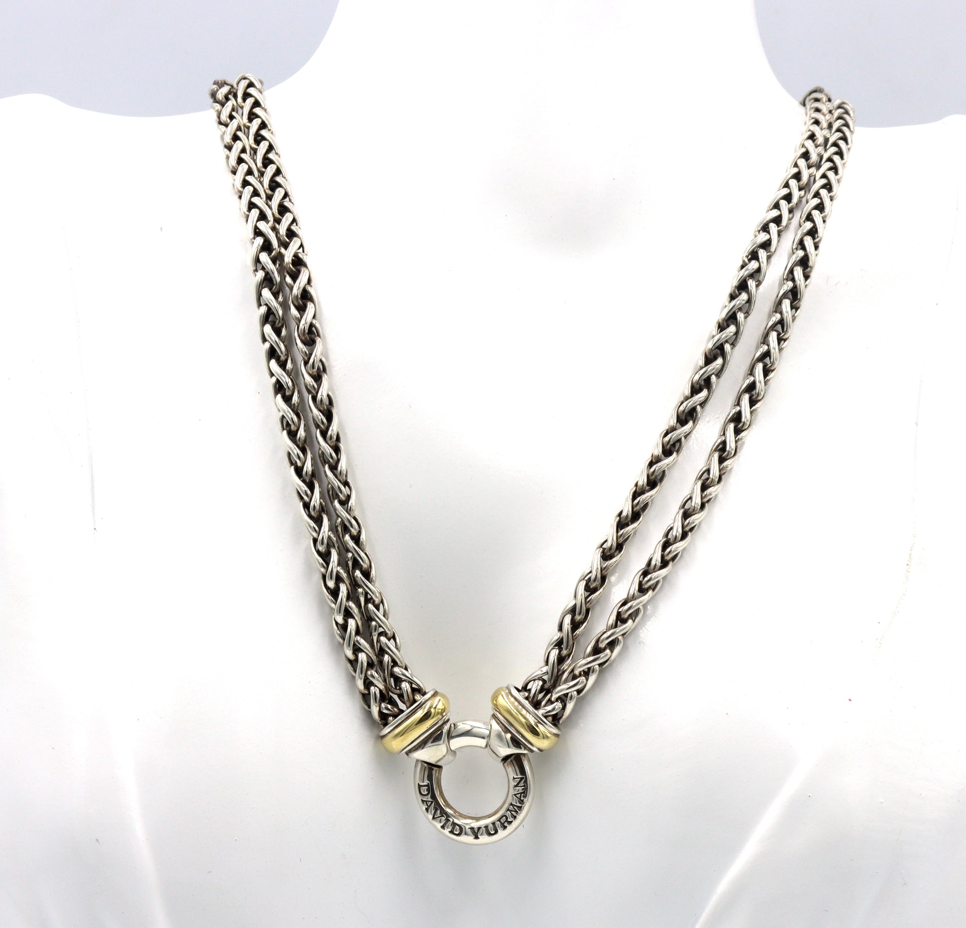 David Yurman double wheat chain necklace with circle pendant