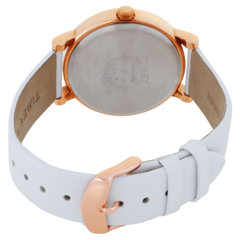 Timex Trend Womens Quartz White Leather Strap Watch Rose Gold Tone White Crystal Dial