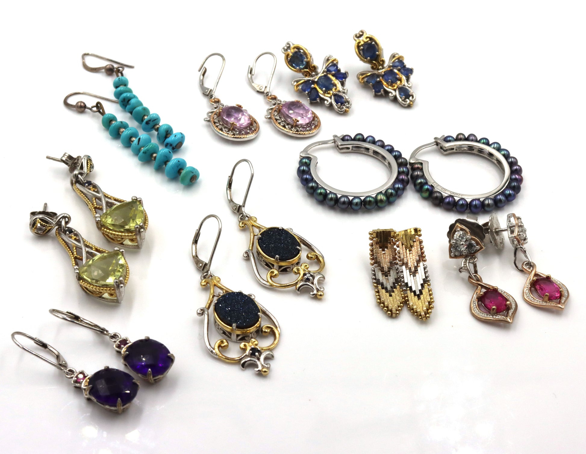 925 Sterling Silver Gemstone Earrings Lot