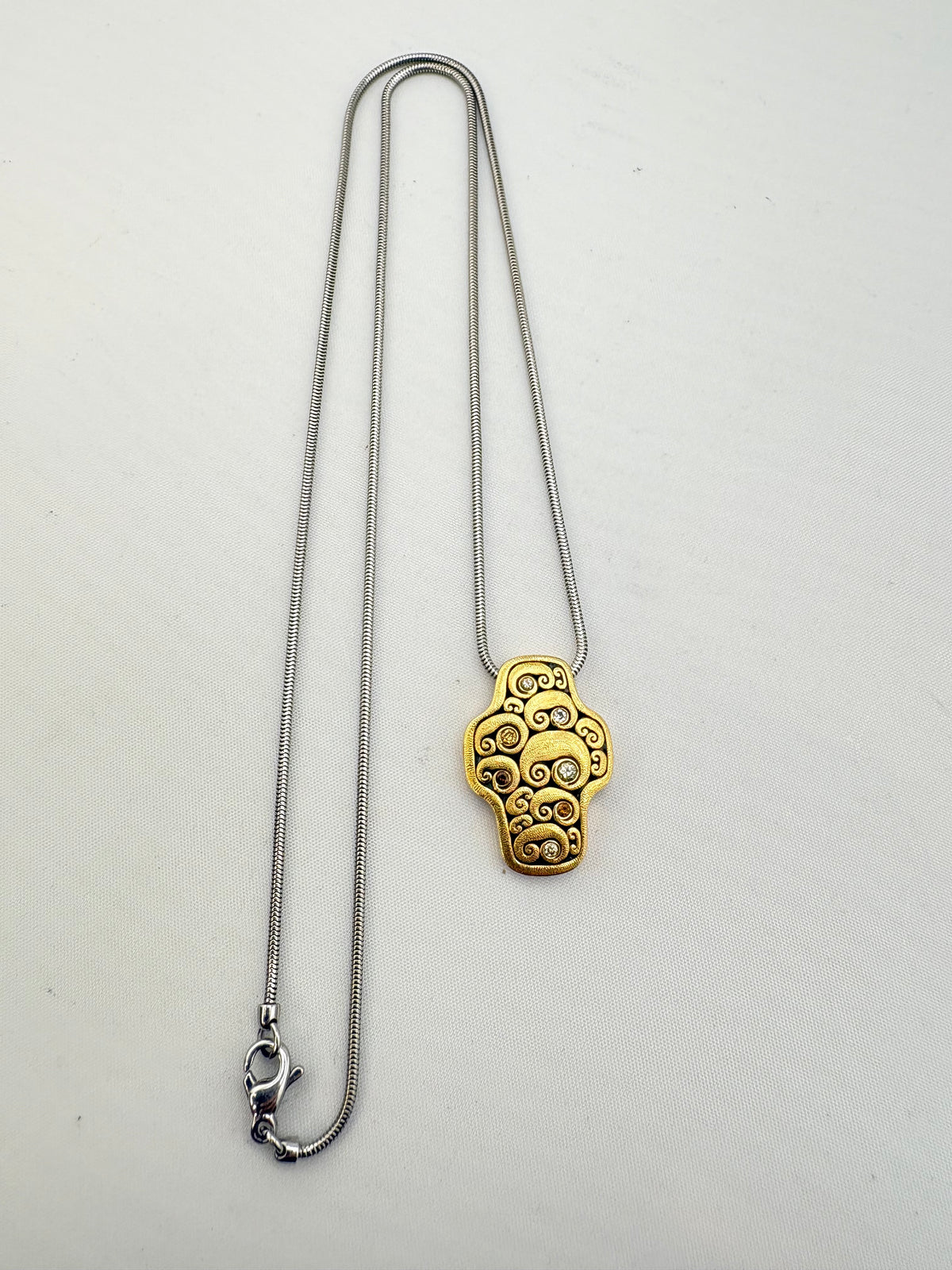 18KT Yellow Gold And Natural Color Diamond Alex Sepkus Little Lambs Cross Pendant With Solid Platinu