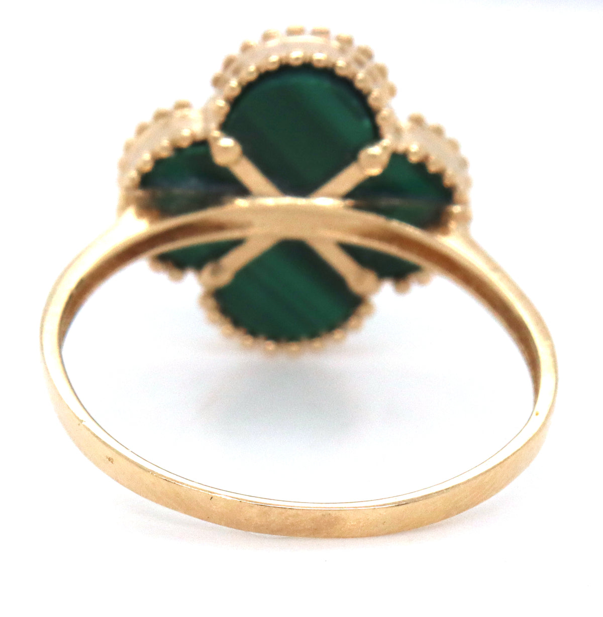 14kt Yellow gold Malachite clover ring