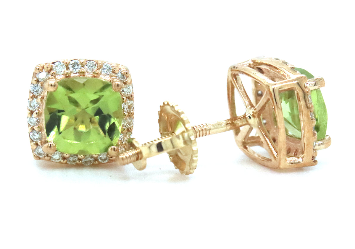 10kt Yellow gold Peridot and diamond stud earrings