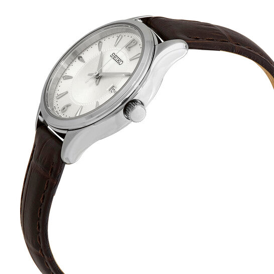 Seiko Women’s Quartz Watch Silver Dial Brown Leather Strap 30mm Classic