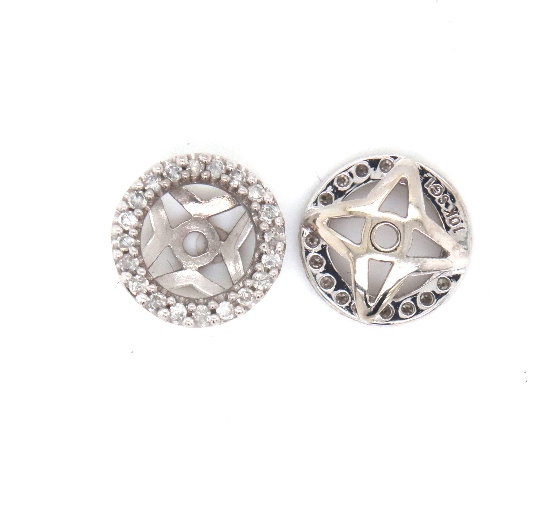 10kt White gold 0.25ctw round diamond halo earring jacket