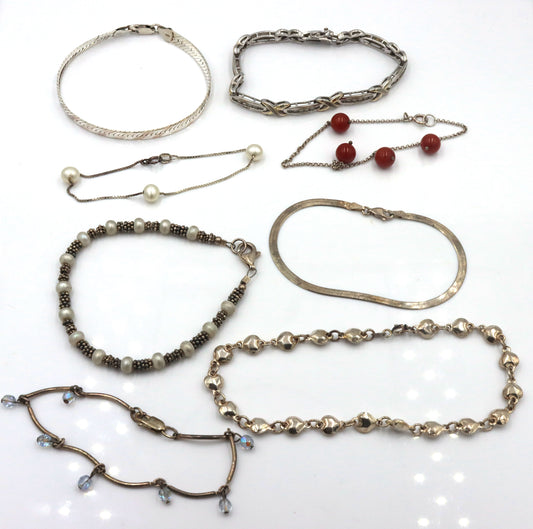 Group lot of 8 vintage 925 sterling silver bracelets