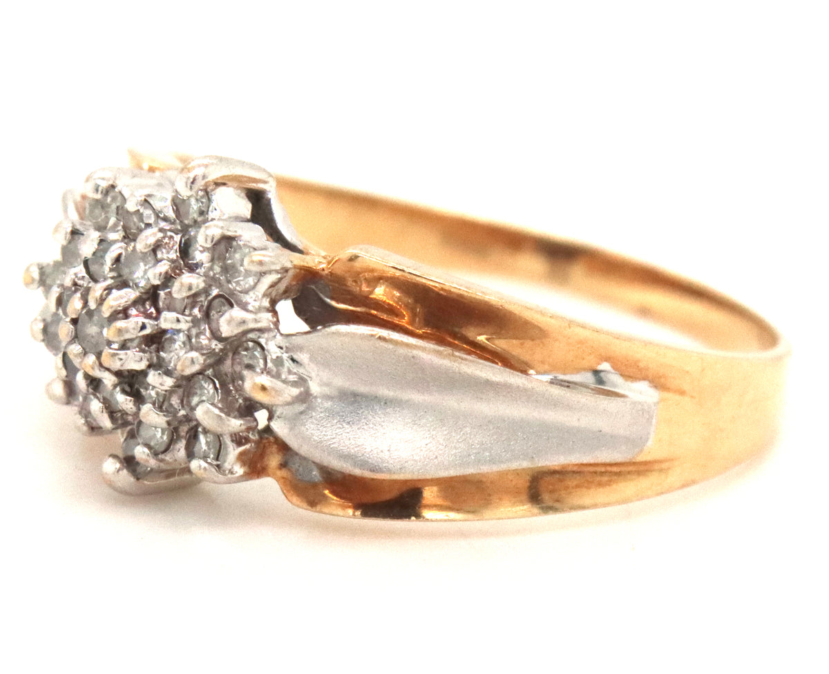 10kt Yellow gold diamond flower style cluster ring