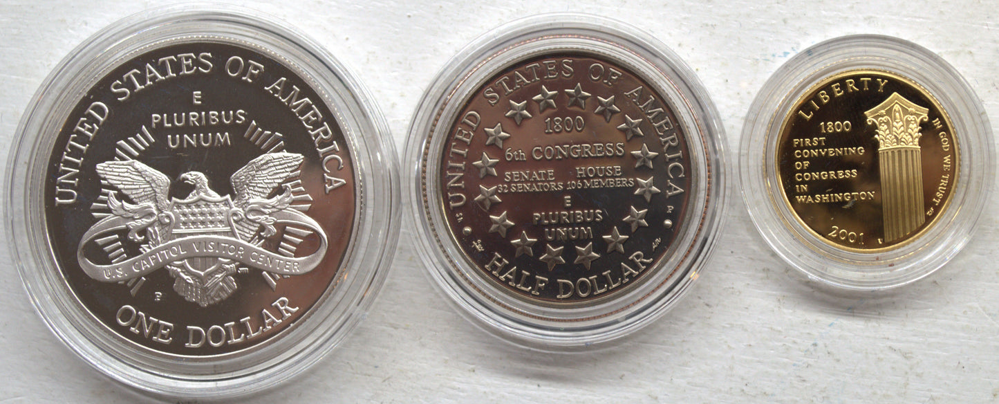 2001 U. S. Capital Visitor Center Commemorative Coin Program United States of America Mint Set of 3 