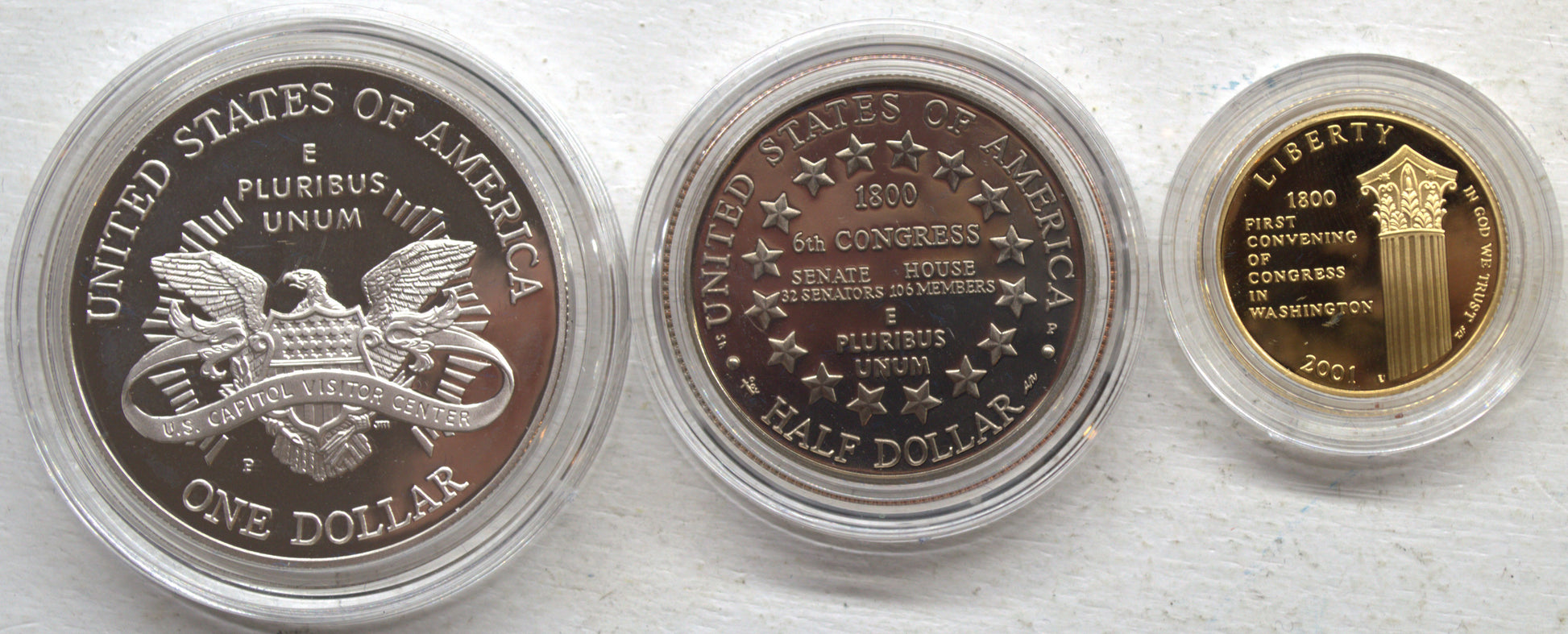 2001 U. S. Capital Visitor Center Commemorative Coin Program United States of America Mint Set of 3 