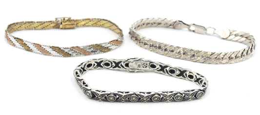 Group lot of 3 Vintage 925 sterling silver bracelets
