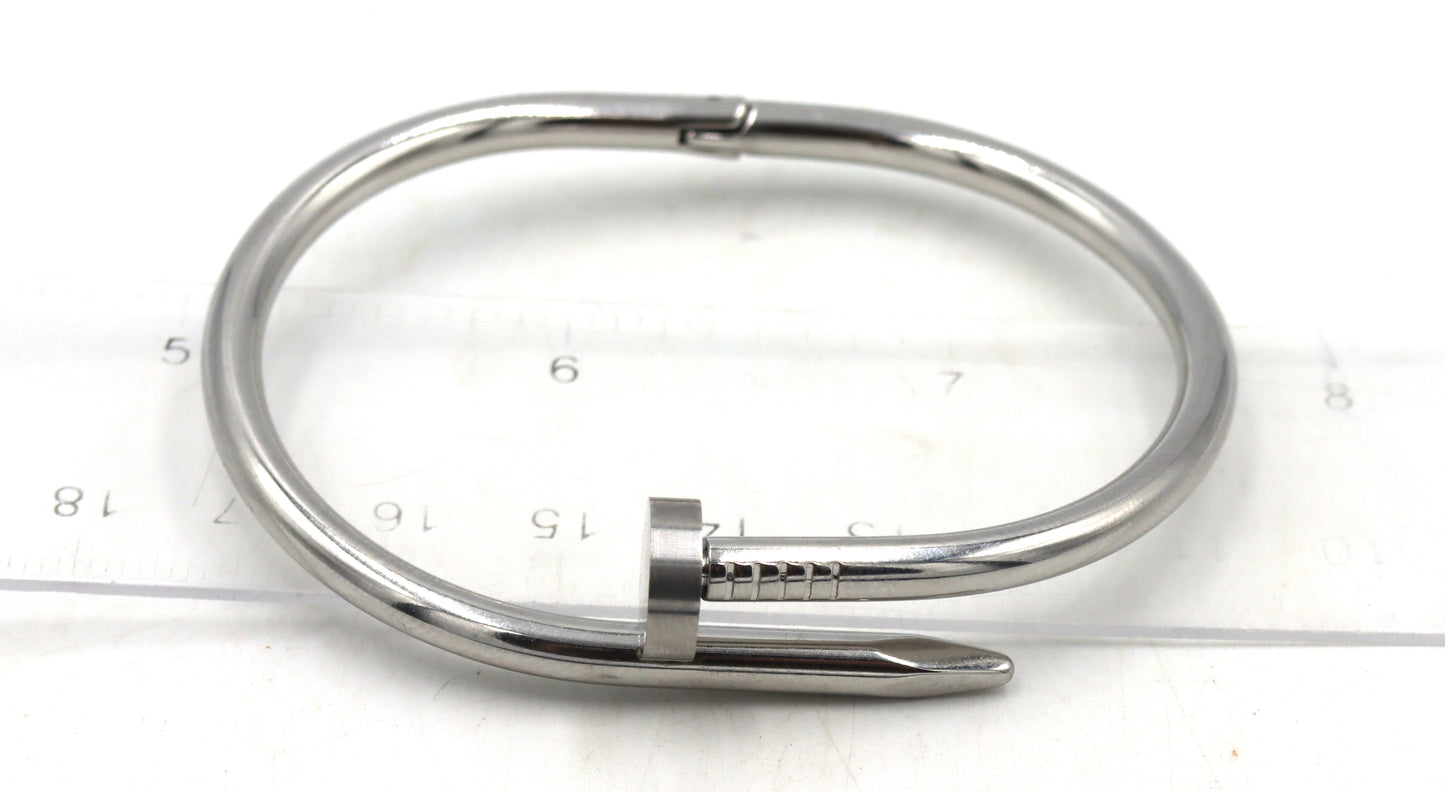 Stainless steel nail cuff bangle
