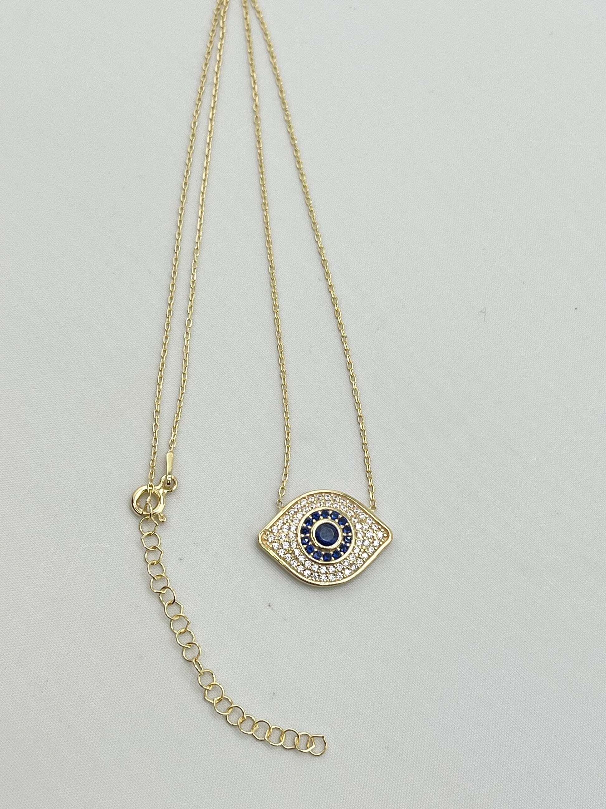 925 Sterling Silver Gold Tone Eye Shaped Evil Eye Necklace