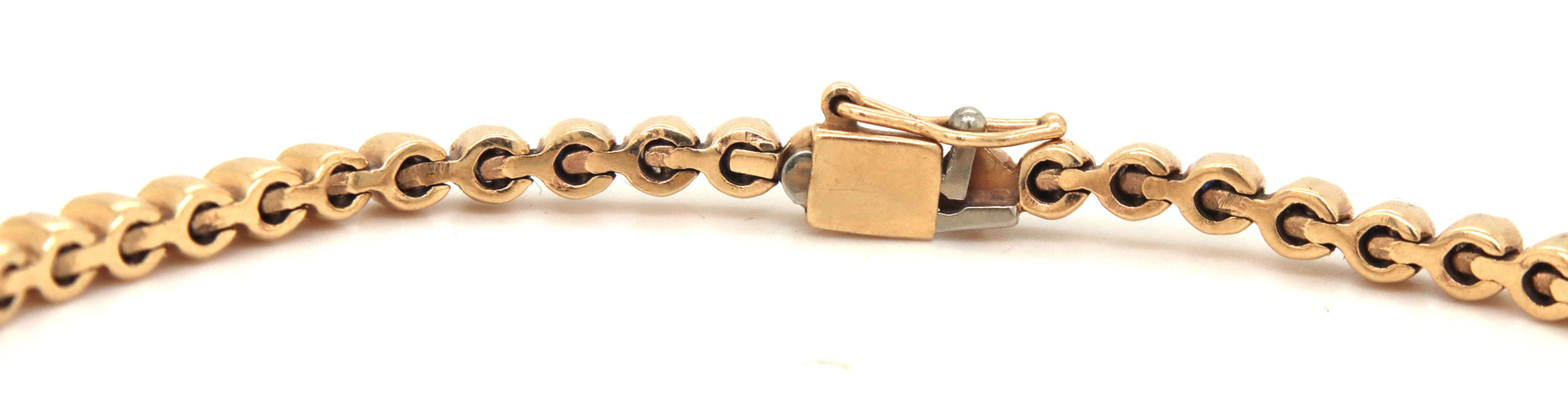 14kt Yellow gold round brilliant cut blue sapphire and diamond link bracelet