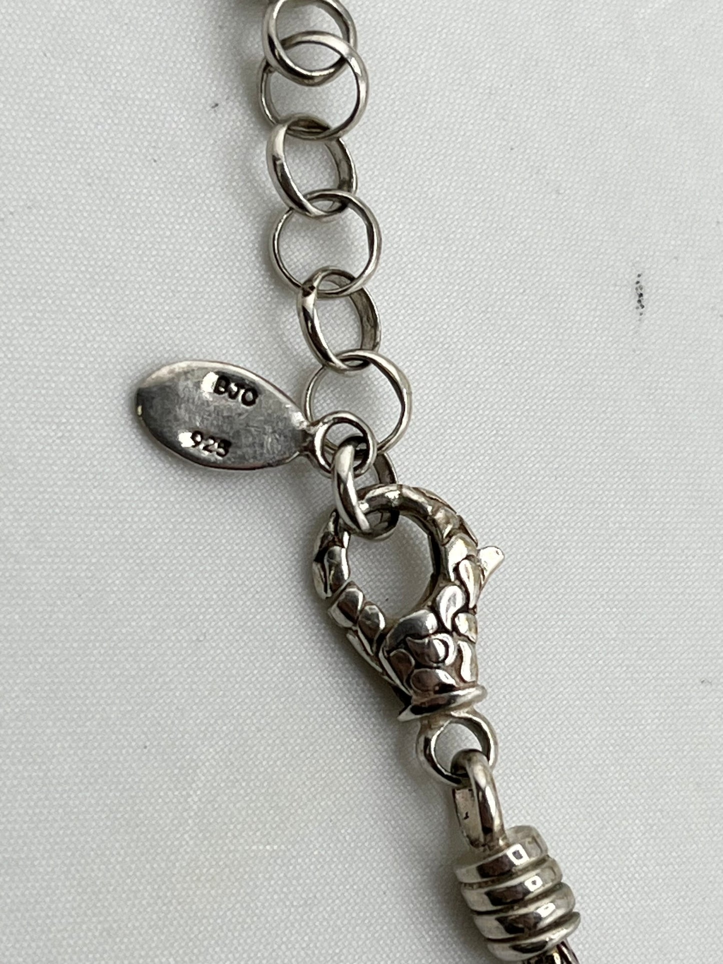 925 Sterling Silver Samuel B Braided Chain With Gemstone Charm Beads Necklace