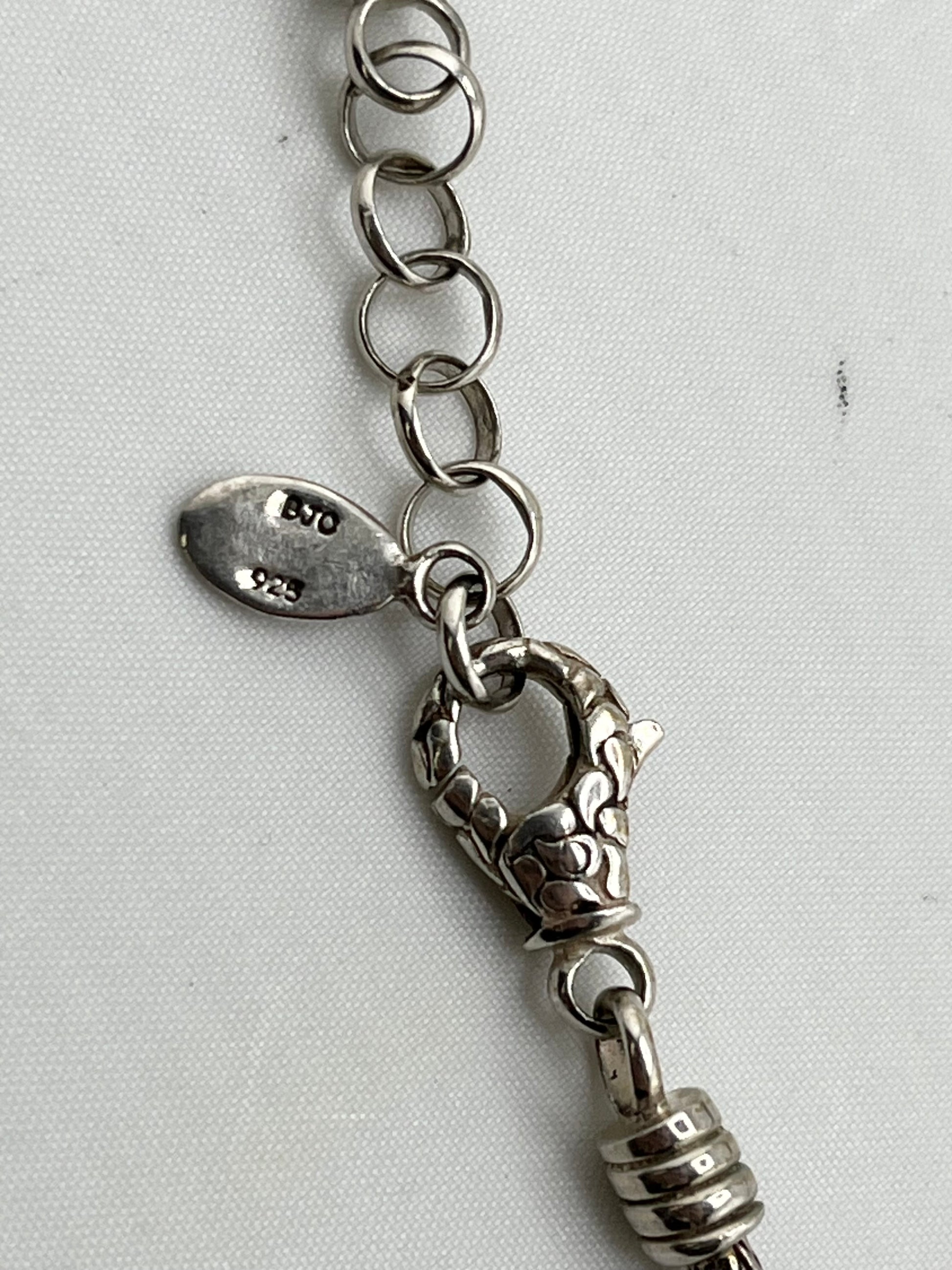 925 Sterling Silver Samuel B Braided Chain With Gemstone Charm Beads Necklace