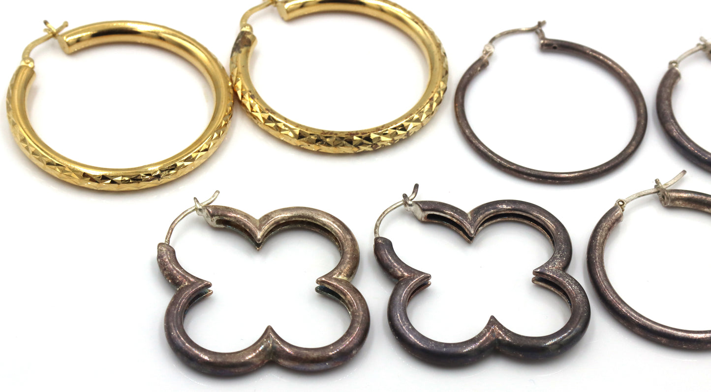 3 Pairs of 925 sterling silver hoop earrings