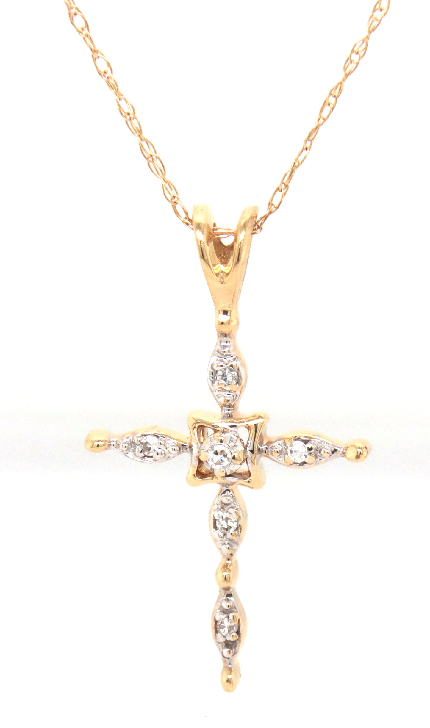 14kt Yellow gold diamond accent cross pendant on chain