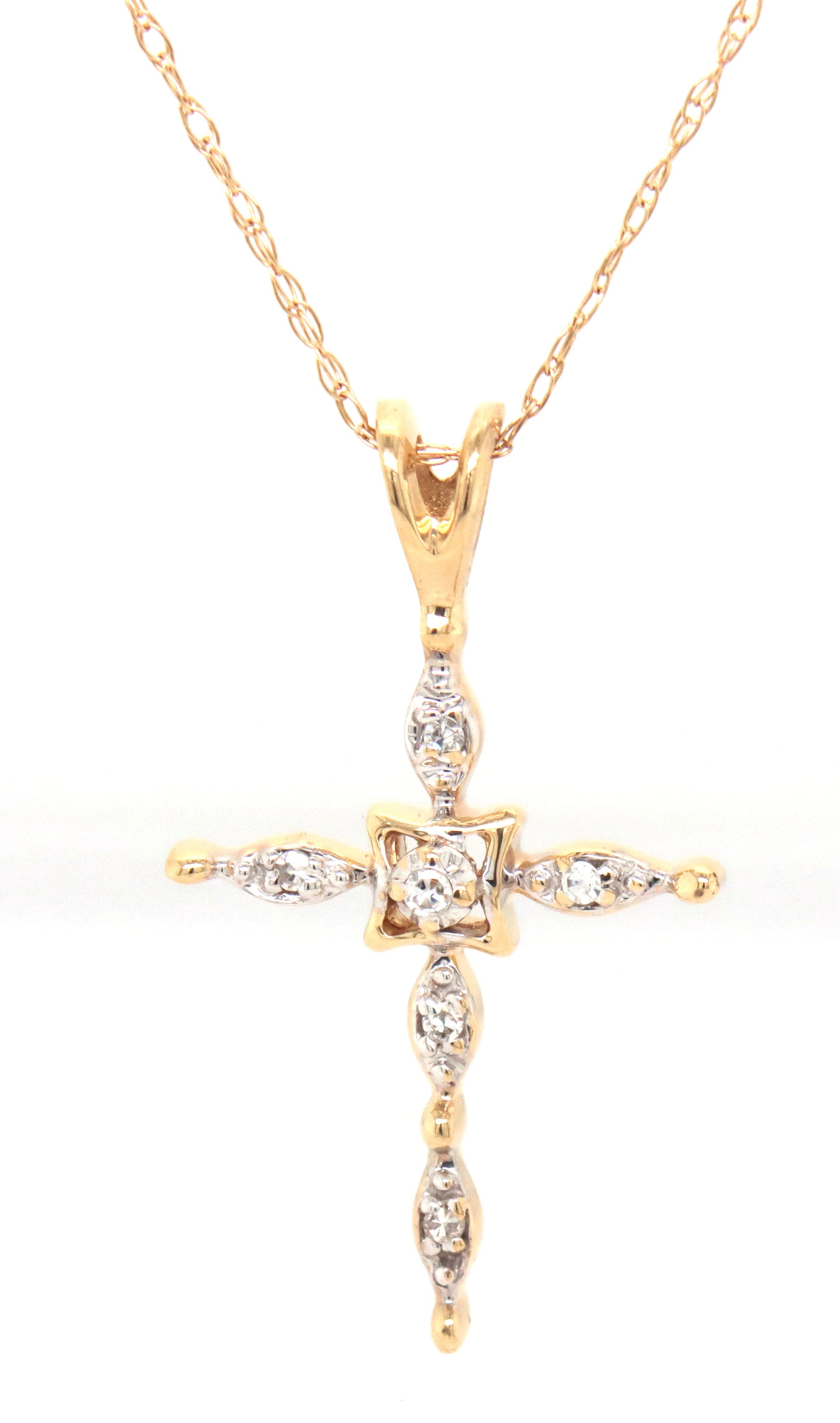 14kt Yellow gold diamond accent cross pendant on chain