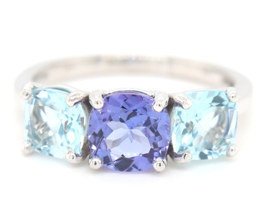 Fantastic White Gold Natural Tanzanite & Blue Topaz