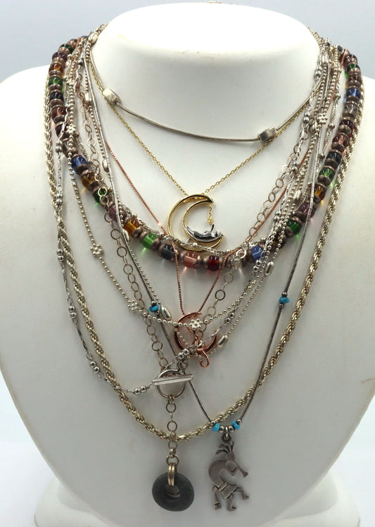 Group lot of 11 Vintage 925 sterling silver necklaces
