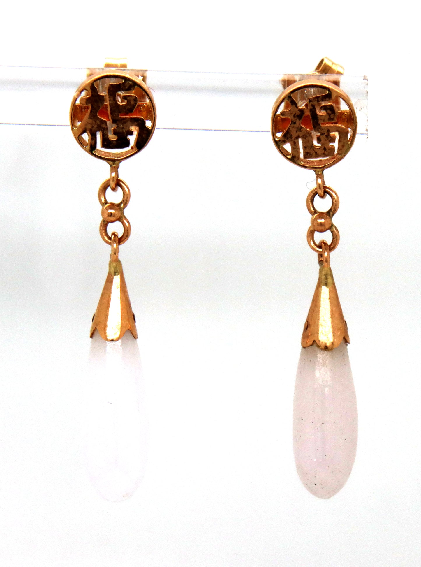 14kt Yellow gold Lavender Jade dangle earrings