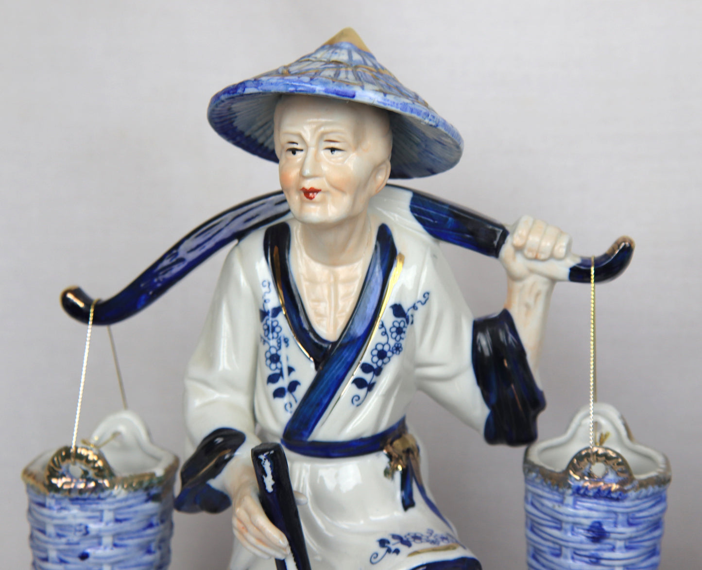 Vintage Blue & White Porcelain Asian Fishermen Figurines – Pair – Hand Painted