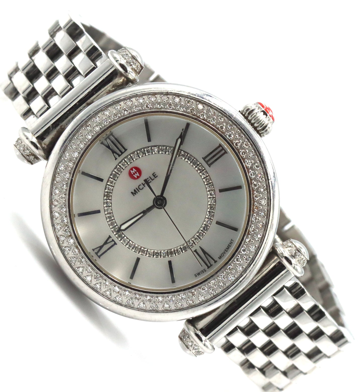 Michele Caber mid quartz mother of pearl diamond dial watch