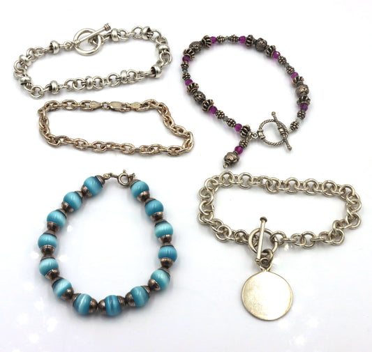 Group lot of 5 vintage 925 sterling silver bracelets
