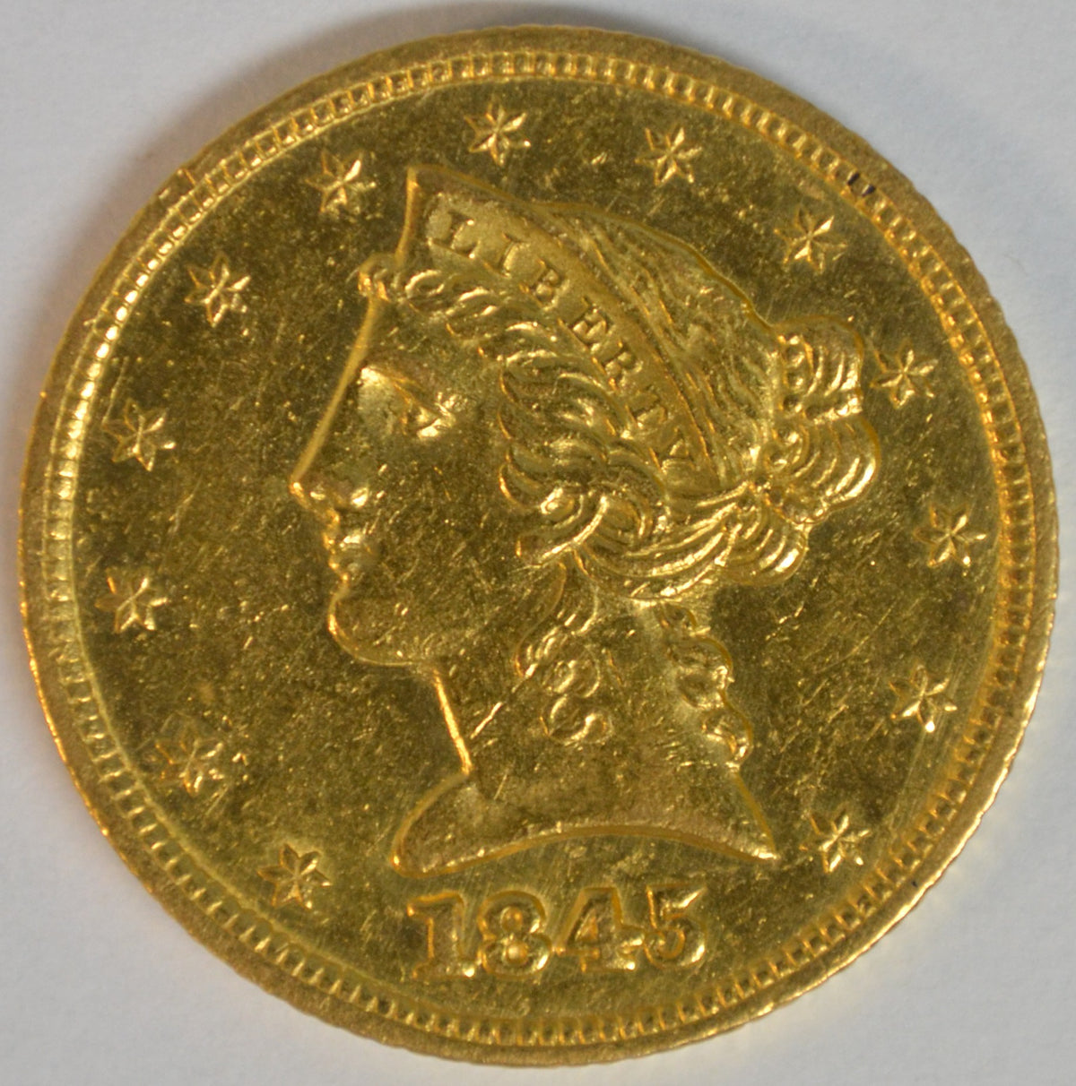 1845 $5 Liberty Head Gold Half Eagle Philadelphia Mint