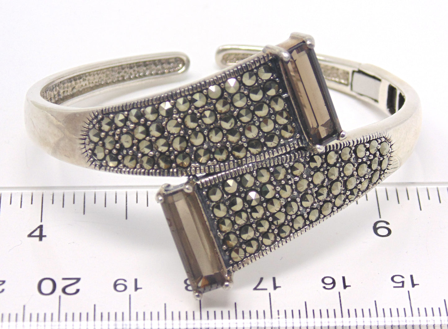 Marcasite and Smokey Quartz Sterling Silver Bangle