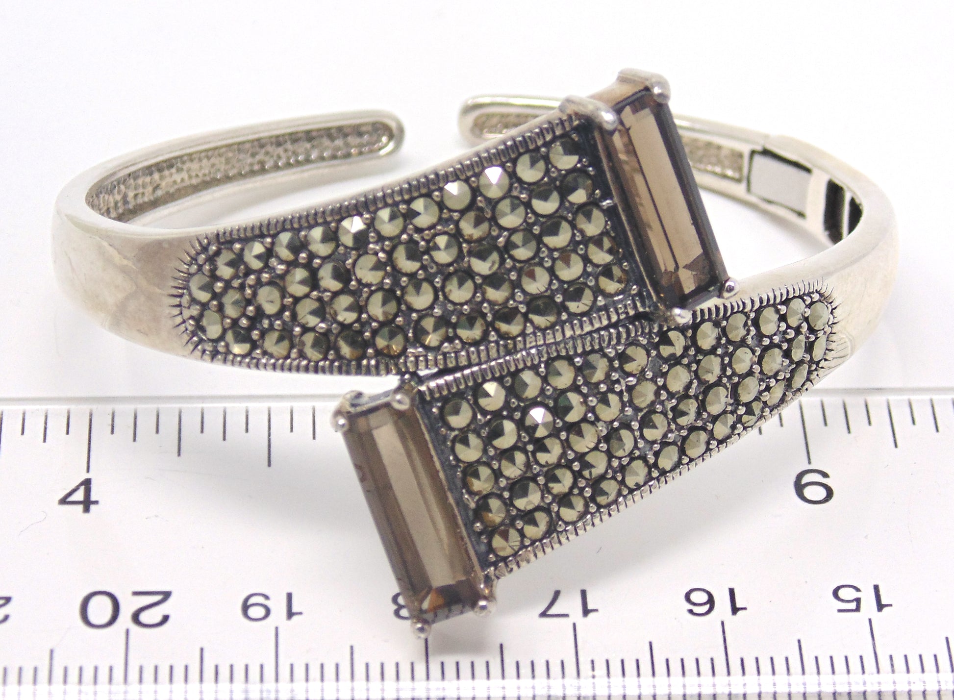 Marcasite and Smokey Quartz Sterling Silver Bangle