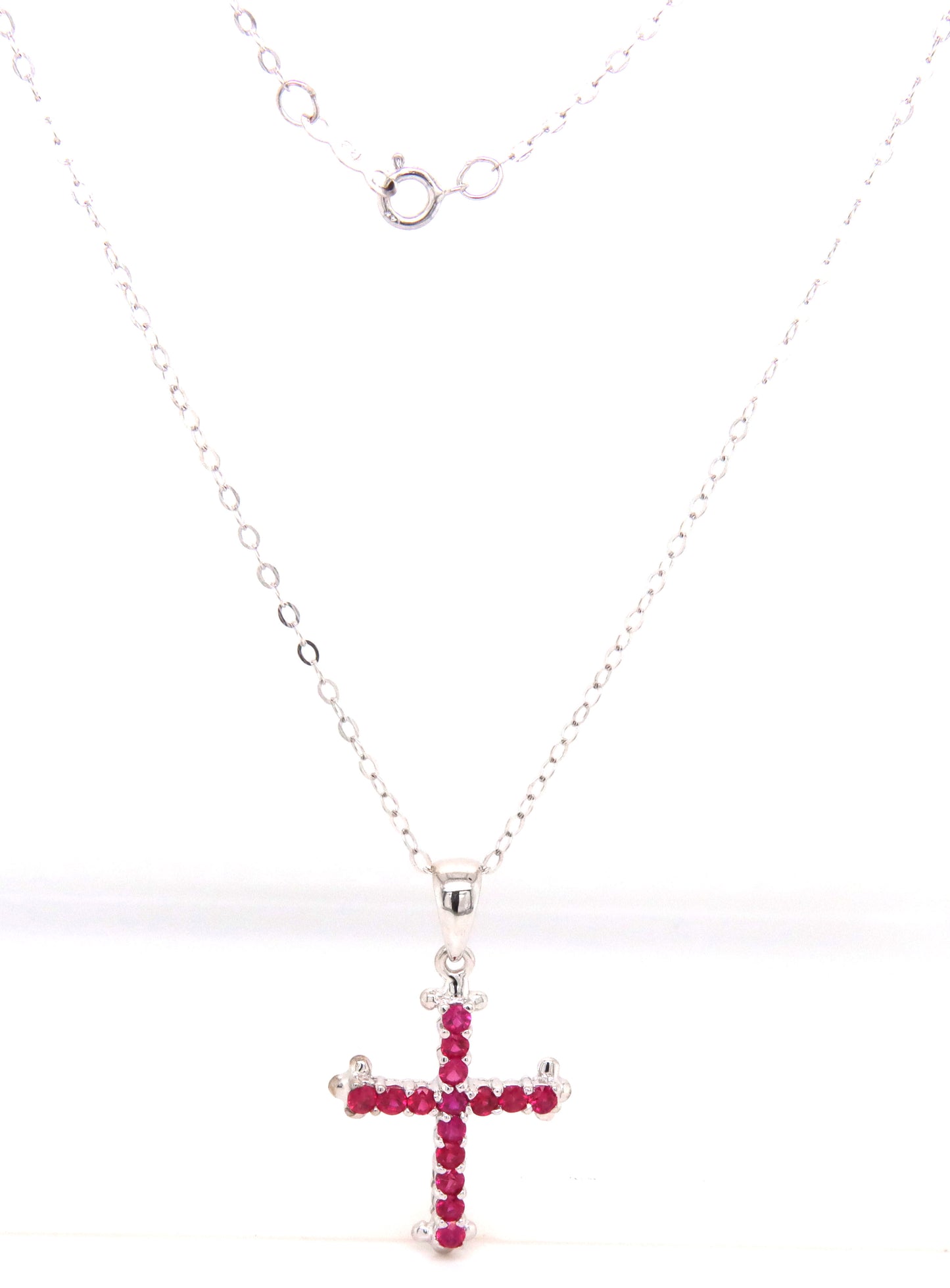 14kt White gold 0.60ctw Ruby cross pendant on chain