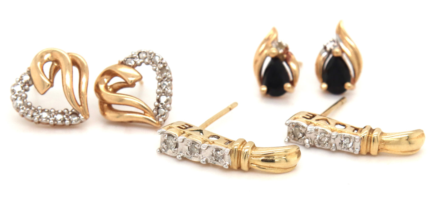 3 Pairs of 10kt Yellow gold earrings