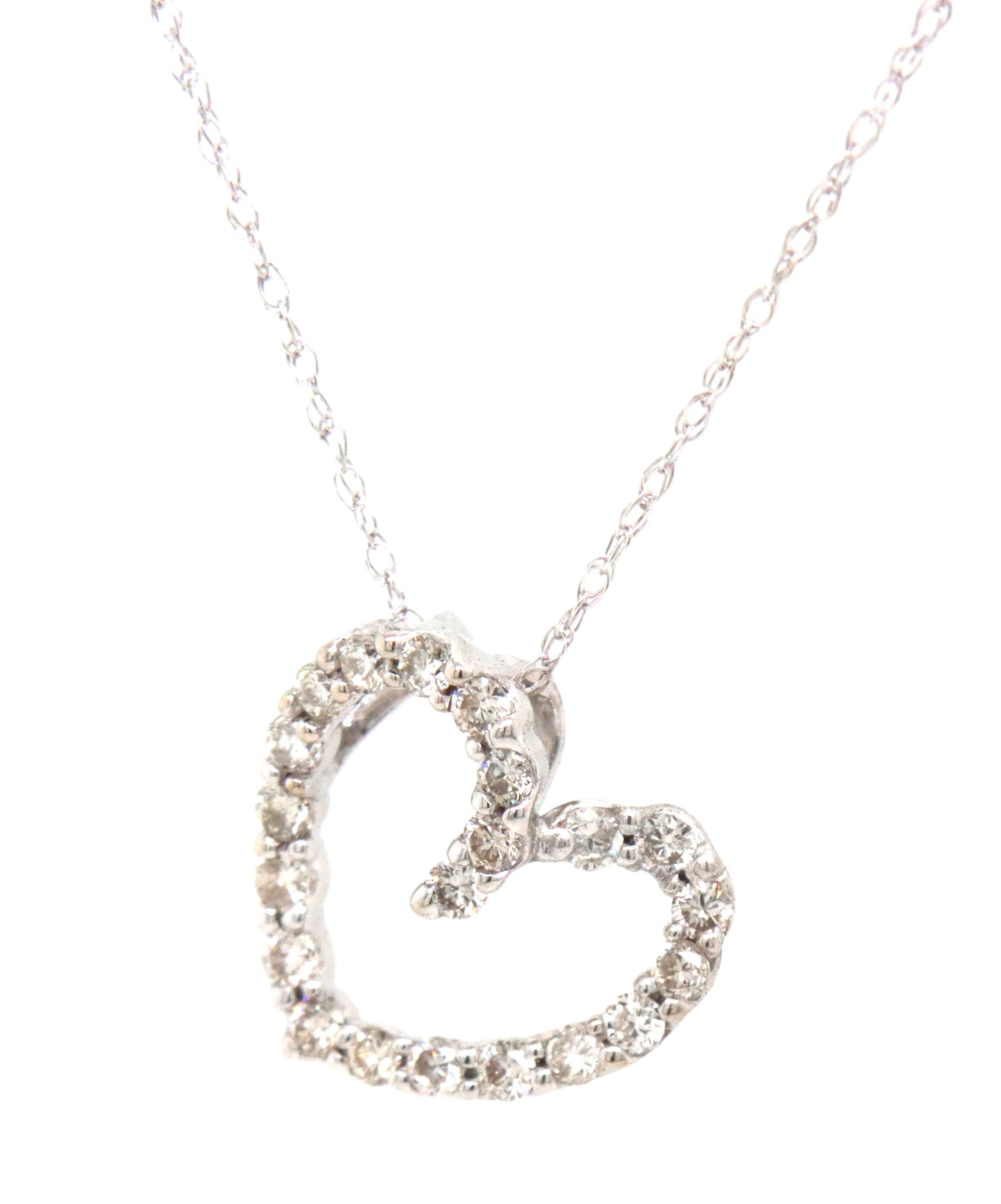 14kt White gold 0.20ctw open heart diamond pendant on chain