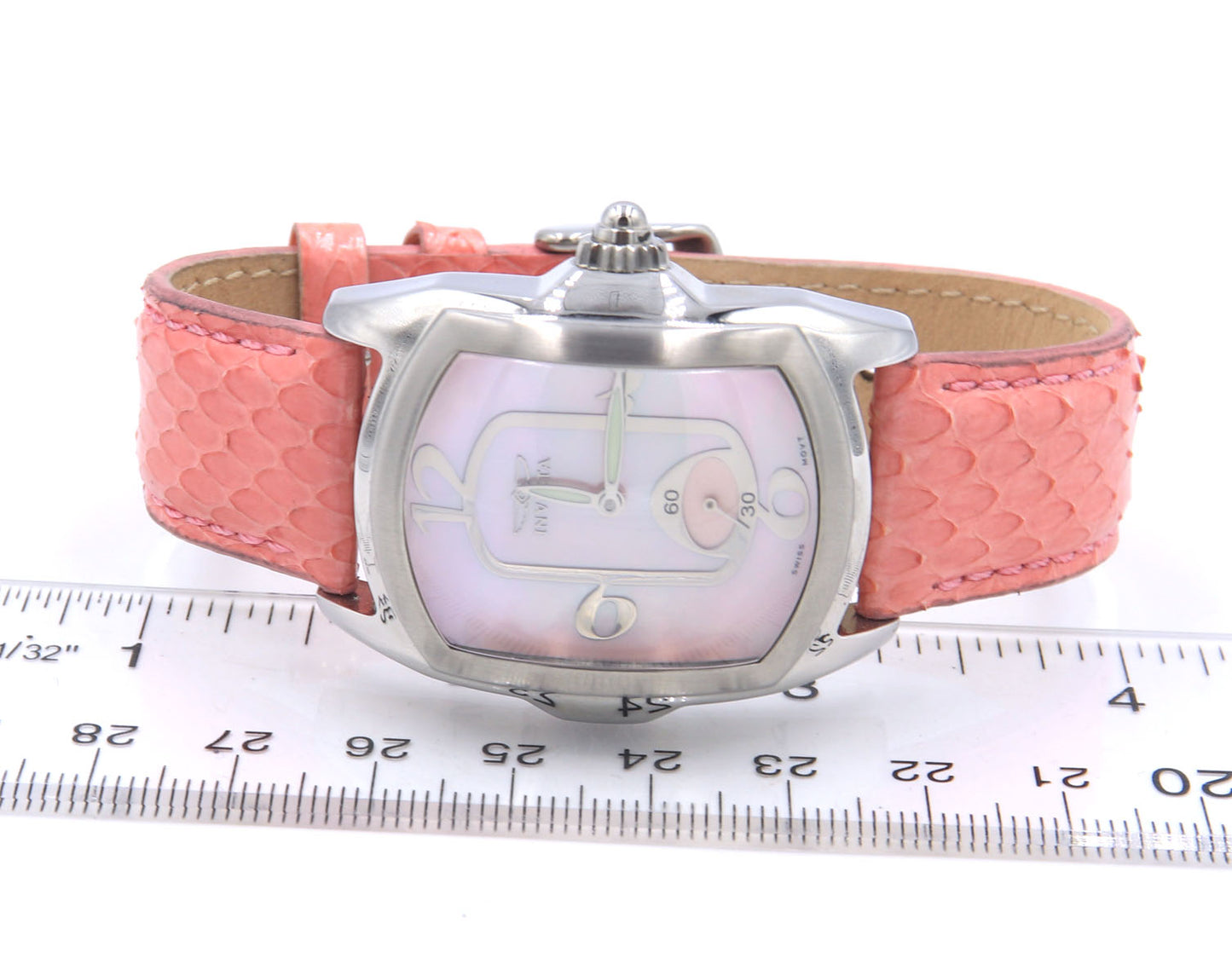 Invicta lady lupah pink dial quartz snake skin strap watch