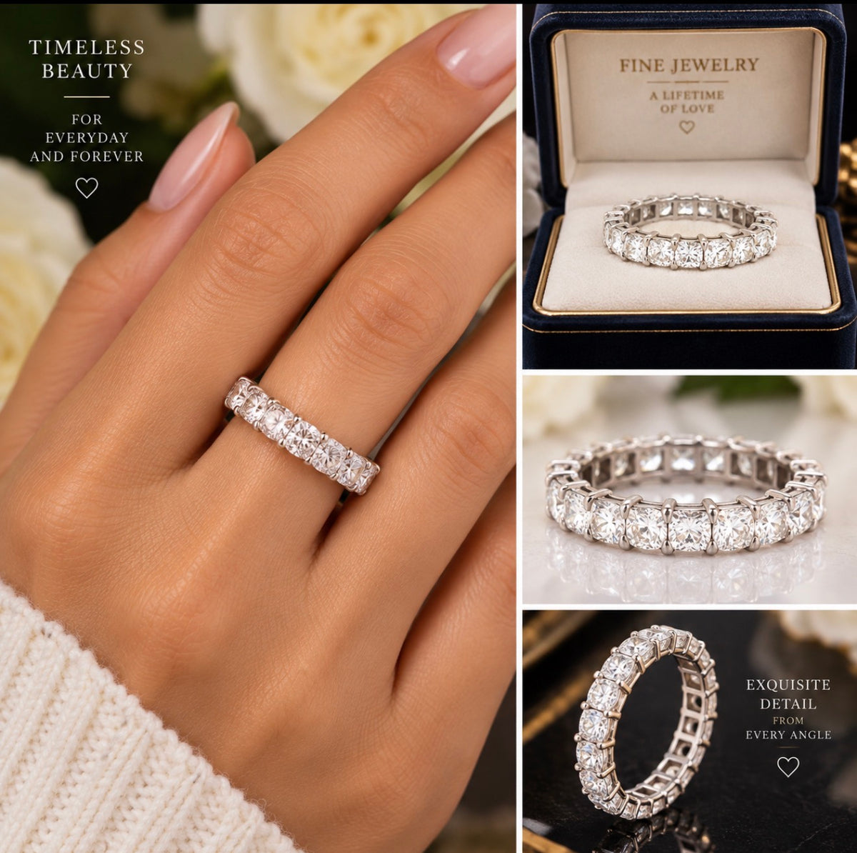 Platinum 4.05ctw cushion cut diamond band
