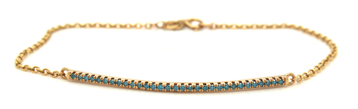14kt Yellow gold angara Enhanced blue diamond bar bracelet